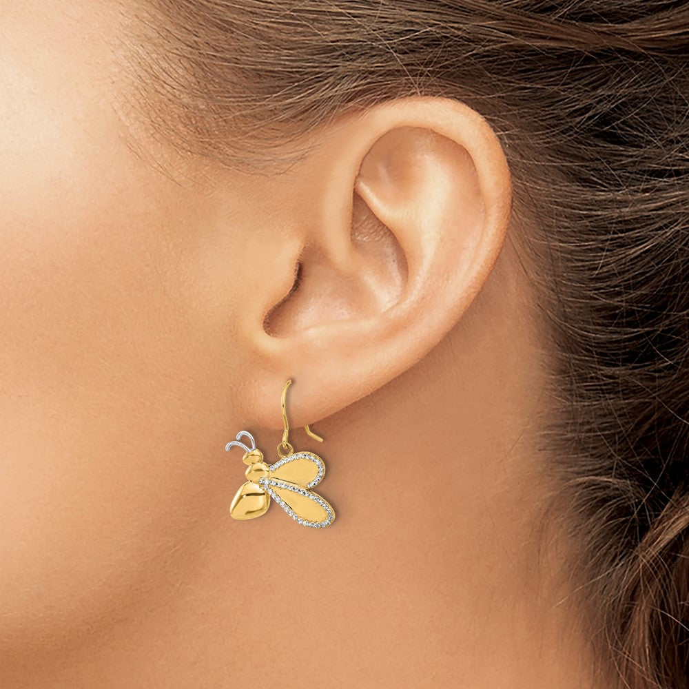 14K Two-Tone Gold Diamond-cut Bee Dangle Earrings