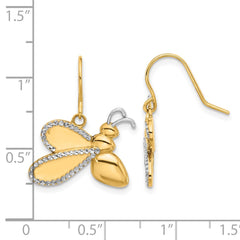 14K Two-Tone Gold Diamond-cut Bee Dangle Earrings