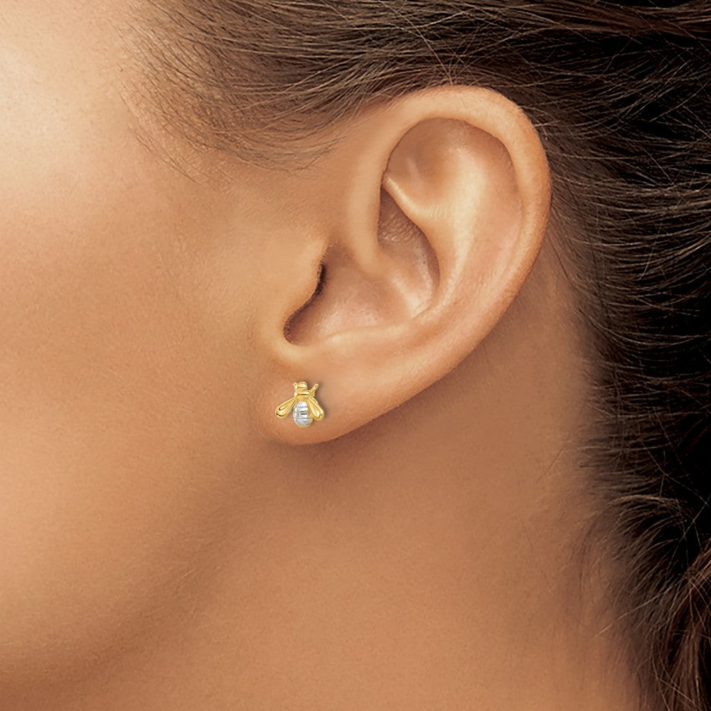 14K Two-Tone Gold Polished Bee Post Earrings