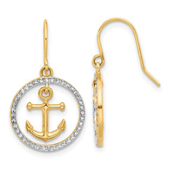 14K Two-Tone Gold Diamond-cut Anchor Dangle in Circle Dangle Earrings