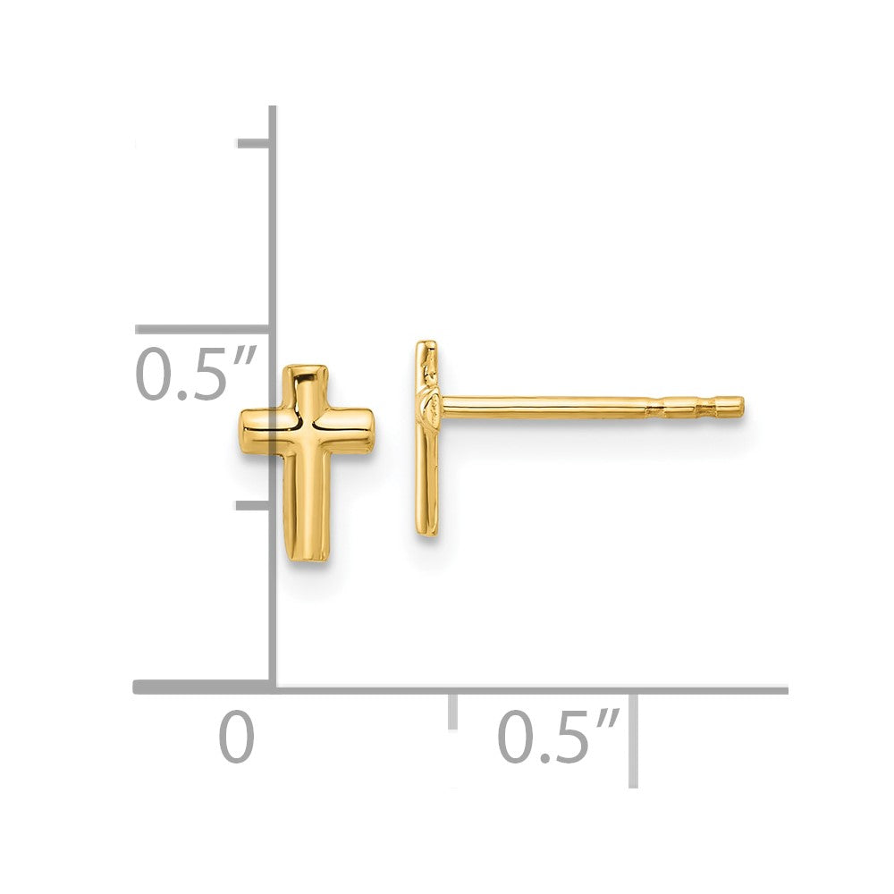 14K Yellow Gold Polished Cross Post Earrings