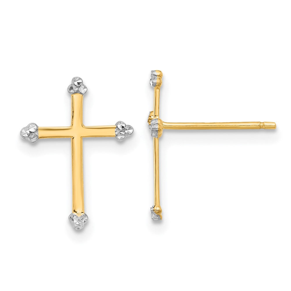 14K Two-Tone Gold Diamond-cut Cross Post Earrings