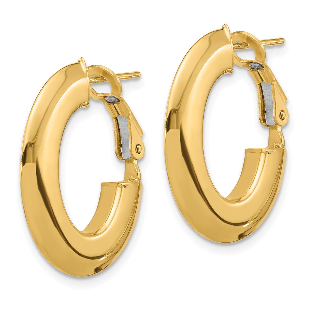 14K Yellow Gold Polished Knife Edge Oval Hoop Omega Back Earrings