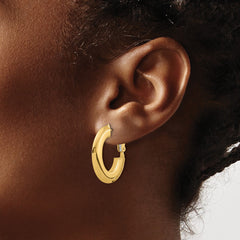 14K Yellow Gold Polished Knife Edge Oval Hoop Omega Back Earrings