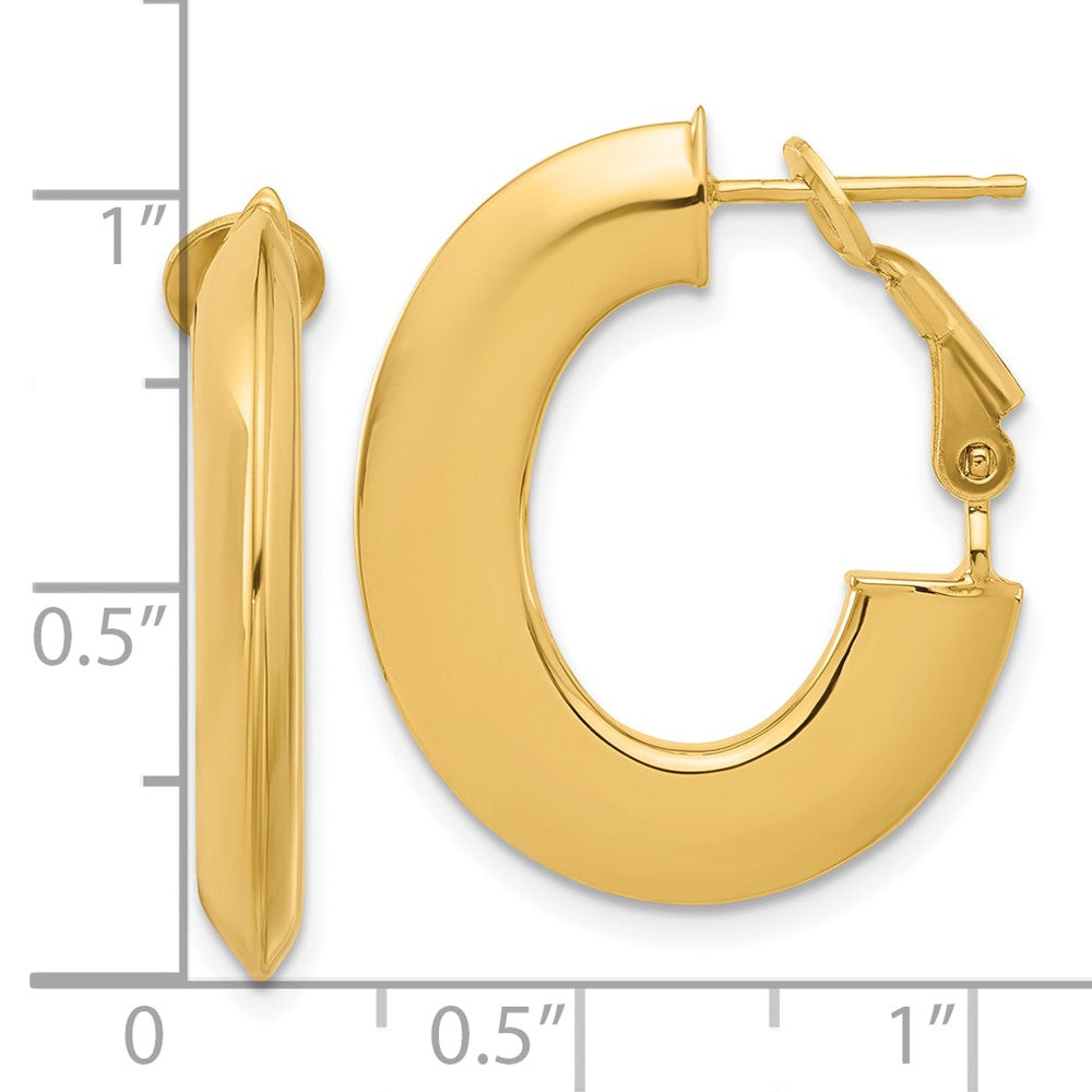 14K Yellow Gold Polished Knife Edge Oval Hoop Omega Back Earrings