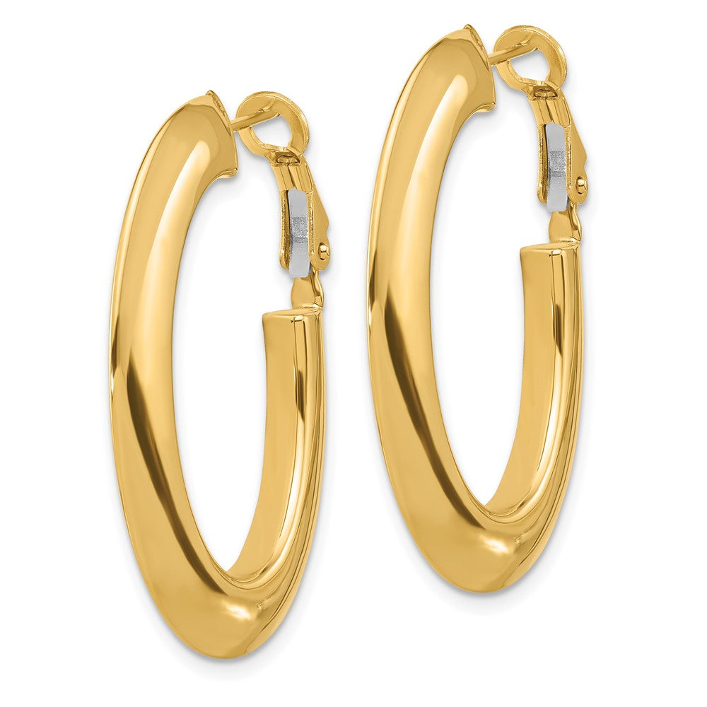 14K Yellow Gold Polished Knife Edge Oval Hoop Omega Back Earrings