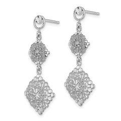 14K White Gold Diamond-cut Filigree Medallion Drop Earrings
