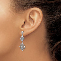 14K White Gold Diamond-cut Filigree Medallion Drop Earrings