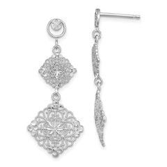 14K White Gold Diamond-cut Filigree Medallion Drop Earrings
