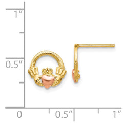 14K Two-Tone Gold Claddagh Post Earrings