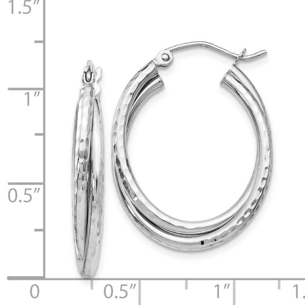 14K White Gold Diamond-cut Polished Oval Hoop Earrings