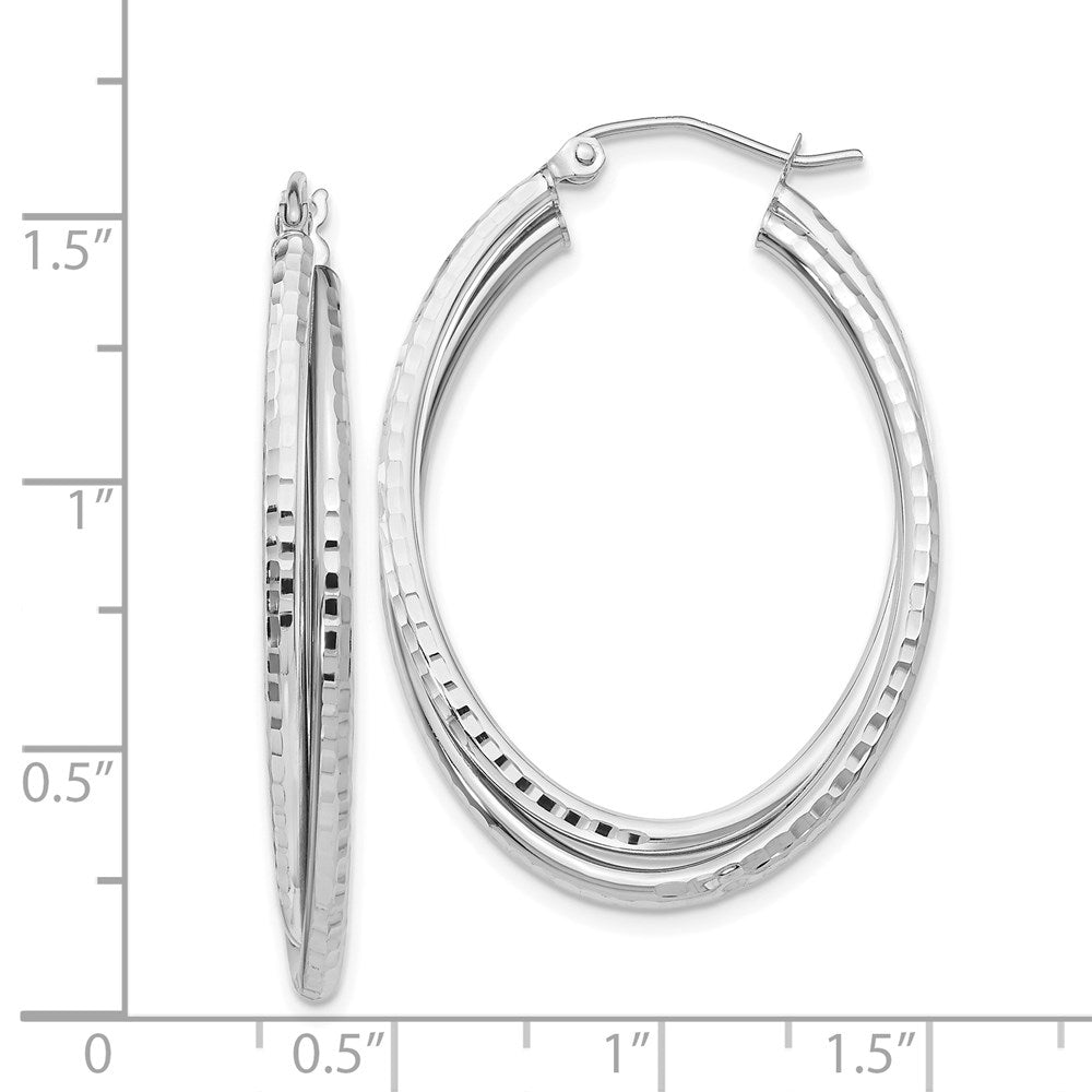 14K White Gold Diamond-cut Polished Oval Hoop Earrings
