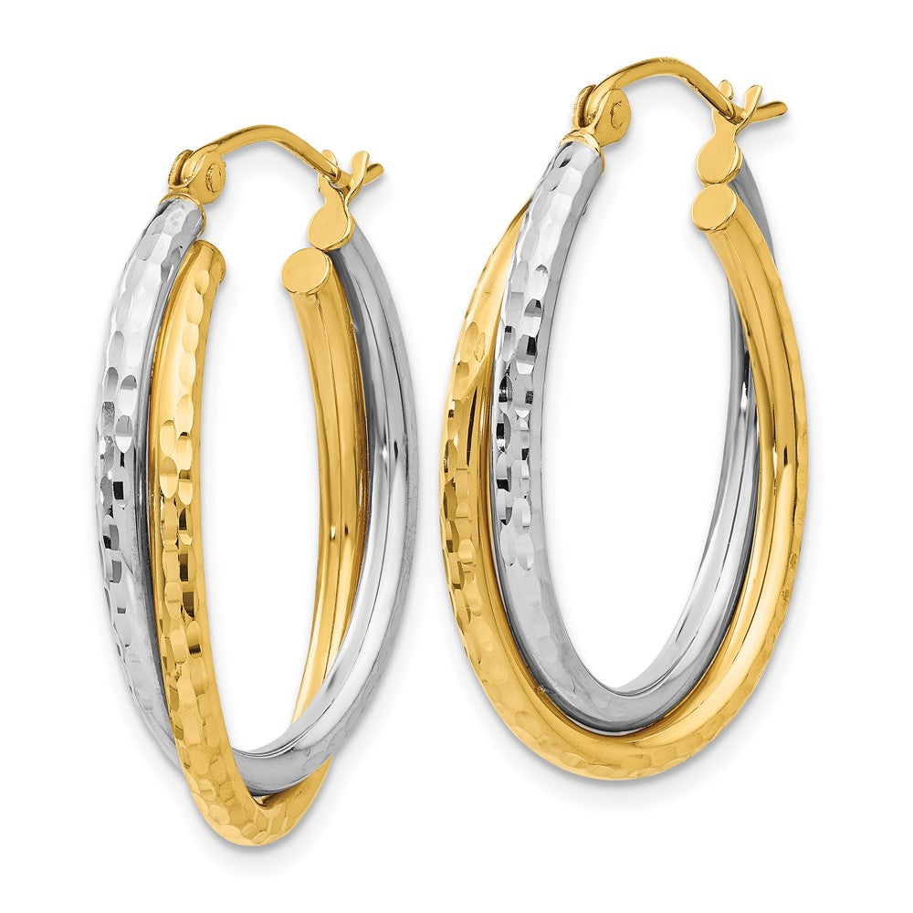 14K Two-Tone Gold Diamond-cut Polished Oval Hoop Earrings