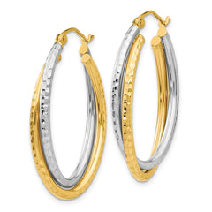 14K Two-Tone Gold Diamond-cut Polished Oval Hoop Earrings