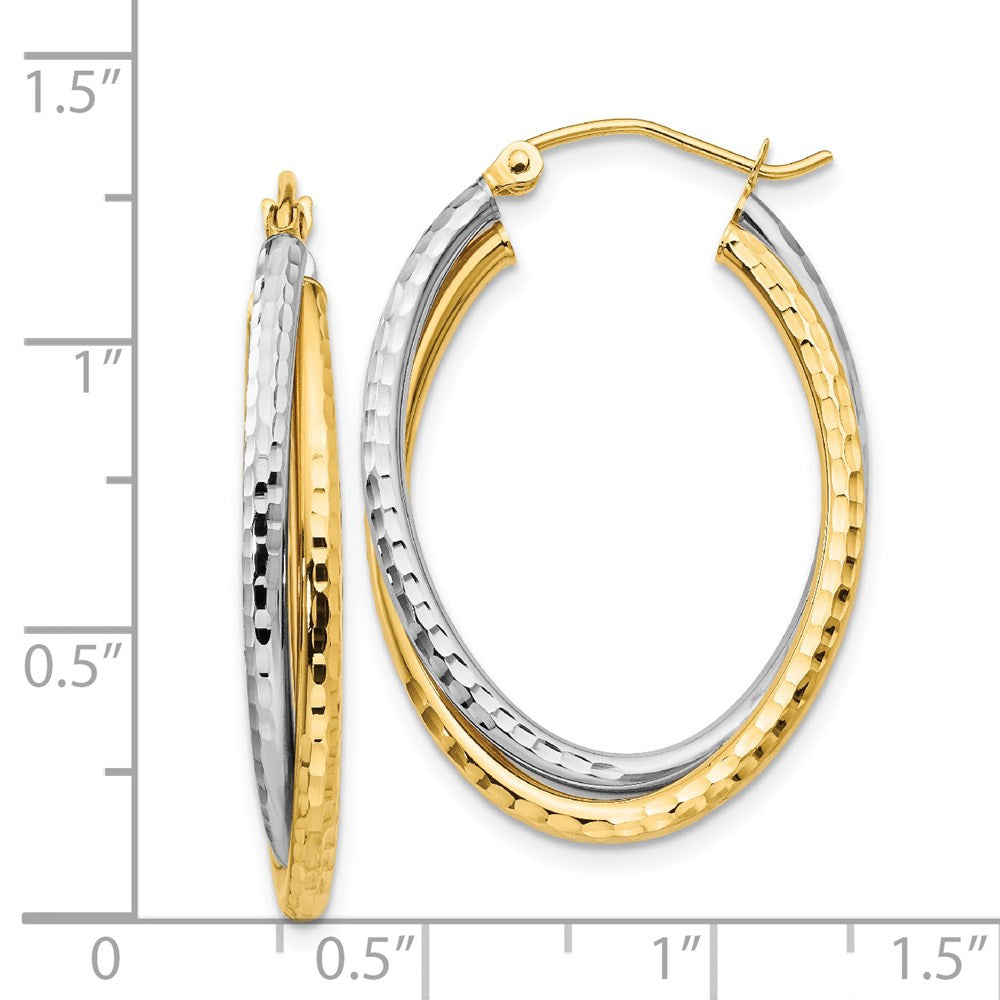14K Two-Tone Gold Diamond-cut Polished Oval Hoop Earrings