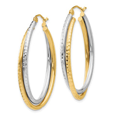 14K Two-Tone Gold Diamond-cut Polished Oval Hoop Earrings