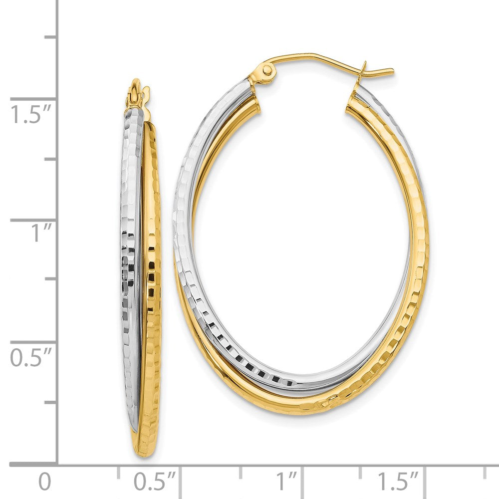 14K Two-Tone Gold Diamond-cut Polished Oval Hoop Earrings