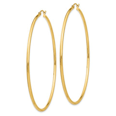 14K Yellow Gold Polished 2x70mm Tube Hoop Earrings