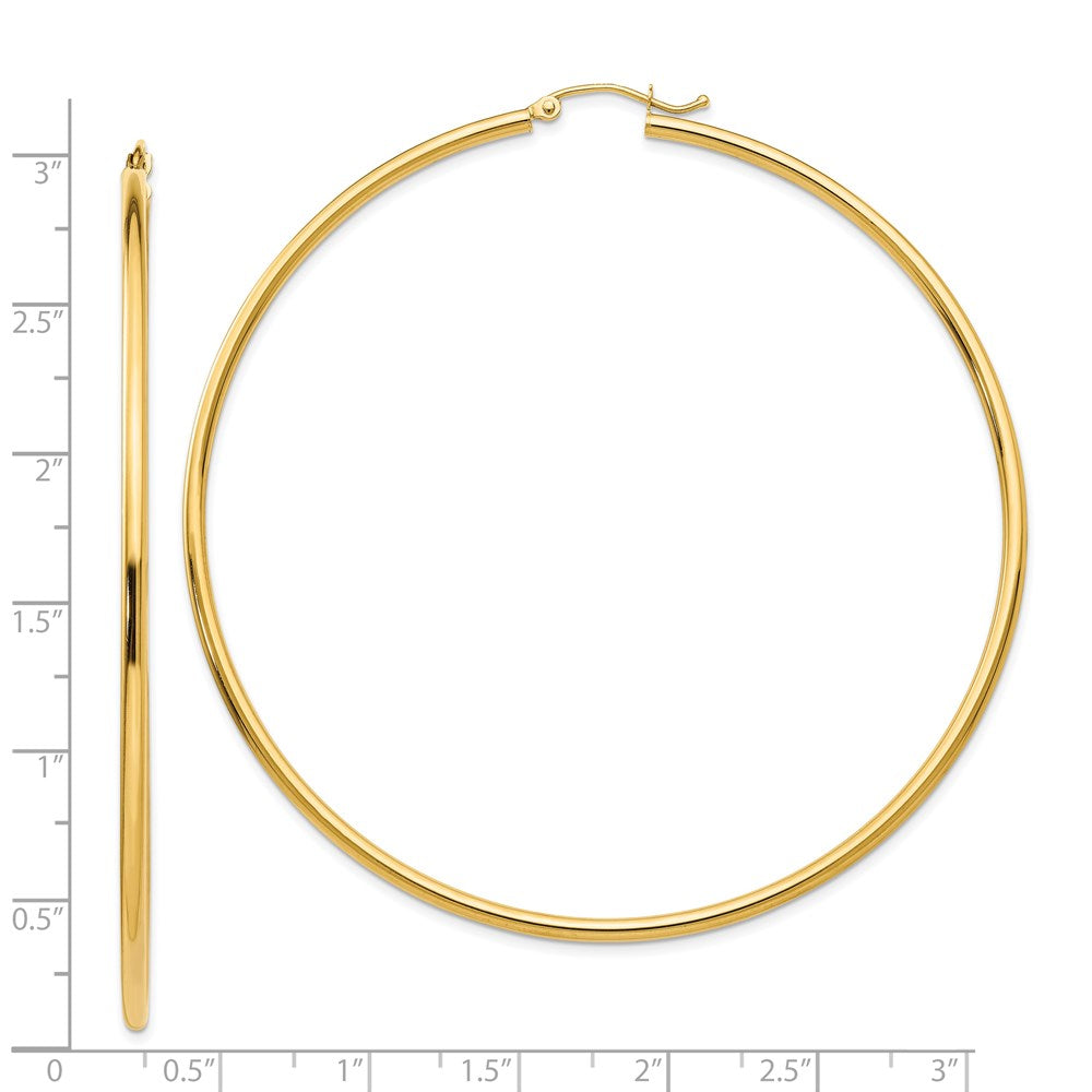 14K Yellow Gold Polished 2x70mm Tube Hoop Earrings
