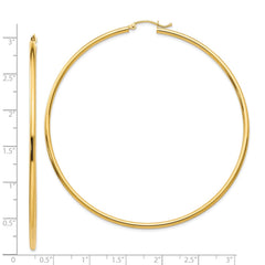 14K Yellow Gold Polished 2x70mm Tube Hoop Earrings