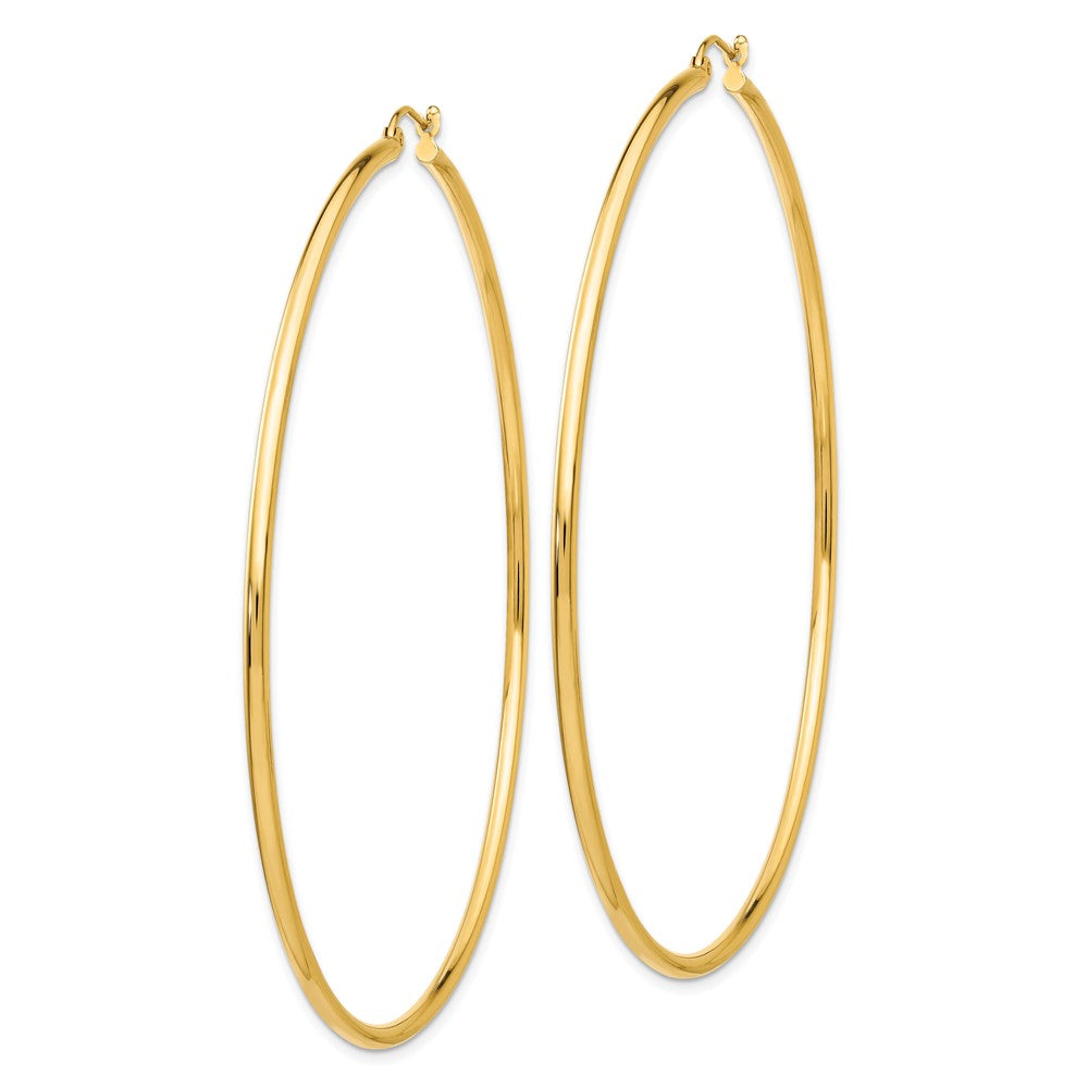 14K Yellow Gold Polished 2x75mm Tube Hoop Earrings