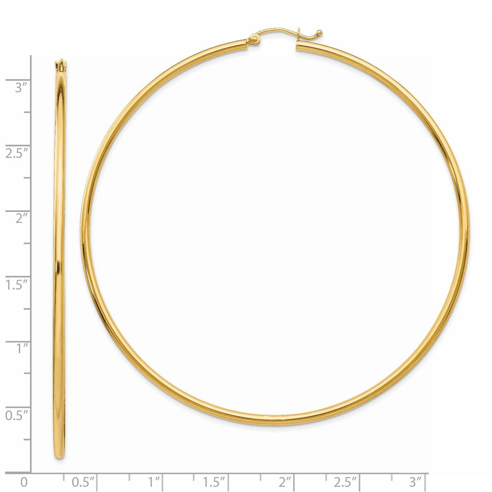 14K Yellow Gold Polished 2x75mm Tube Hoop Earrings