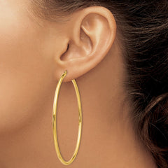 14K Yellow Gold Polished 2.25x70mm Tube Hoop Earrings