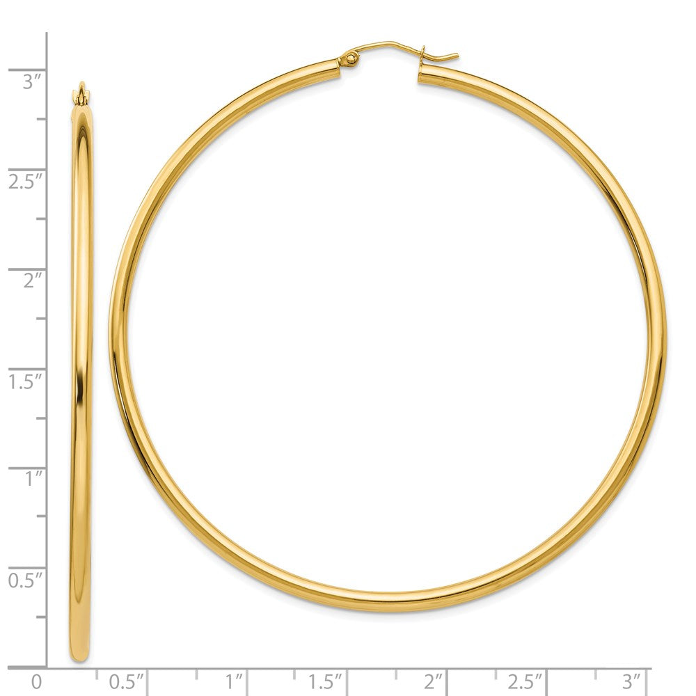 14K Yellow Gold Polished 2.25x70mm Tube Hoop Earrings