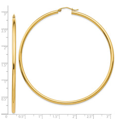 14K Yellow Gold Polished 2.25x70mm Tube Hoop Earrings