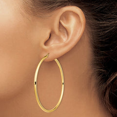 14K Yellow Gold Polished 3x70mm Lightweight Tube Hoop Earrings