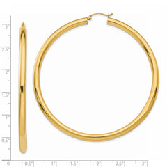 14K Yellow Gold Polished 4x70mm Tube Hoop Earrings