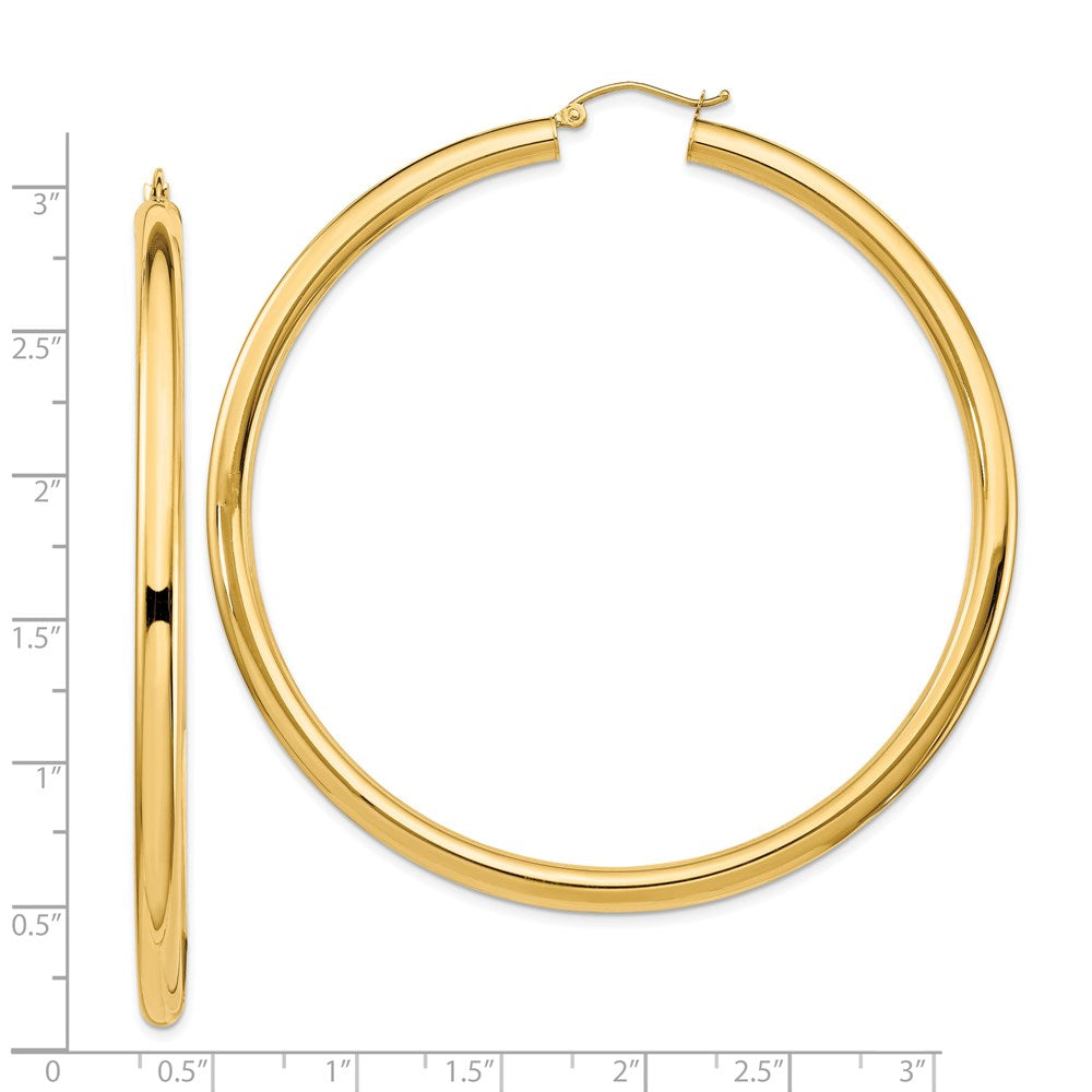 14K Yellow Gold Polished 4x70mm Lightweight Tube Hoop Earrings