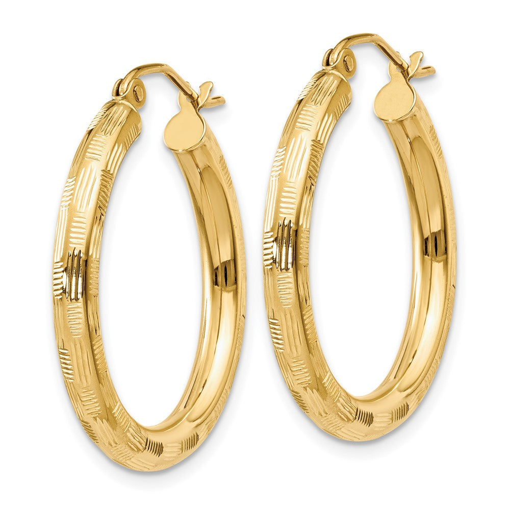 14K Yellow Gold Diamond-cut Hoop Earrings