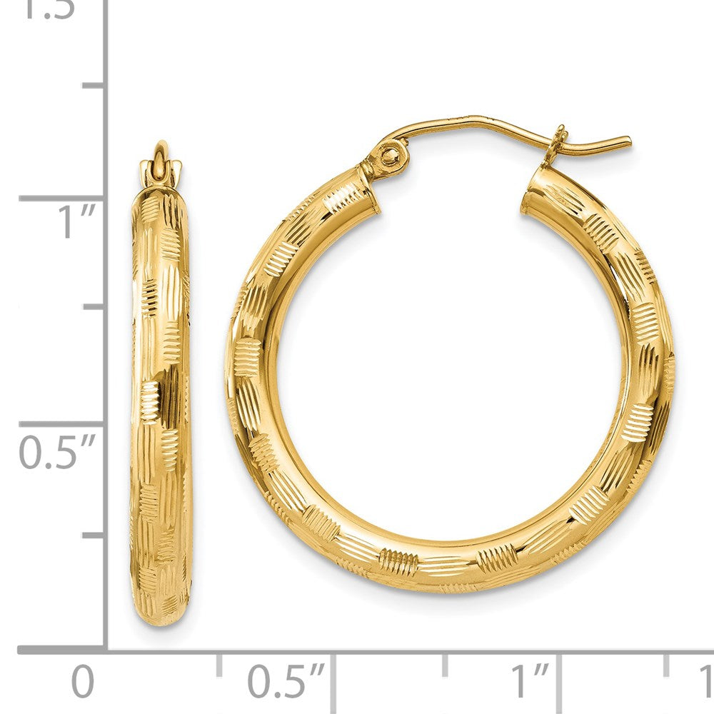 14K Yellow Gold Diamond-cut Hoop Earrings