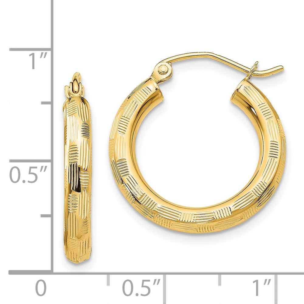 14K Yellow Gold Diamond-cut Hoop Earrings