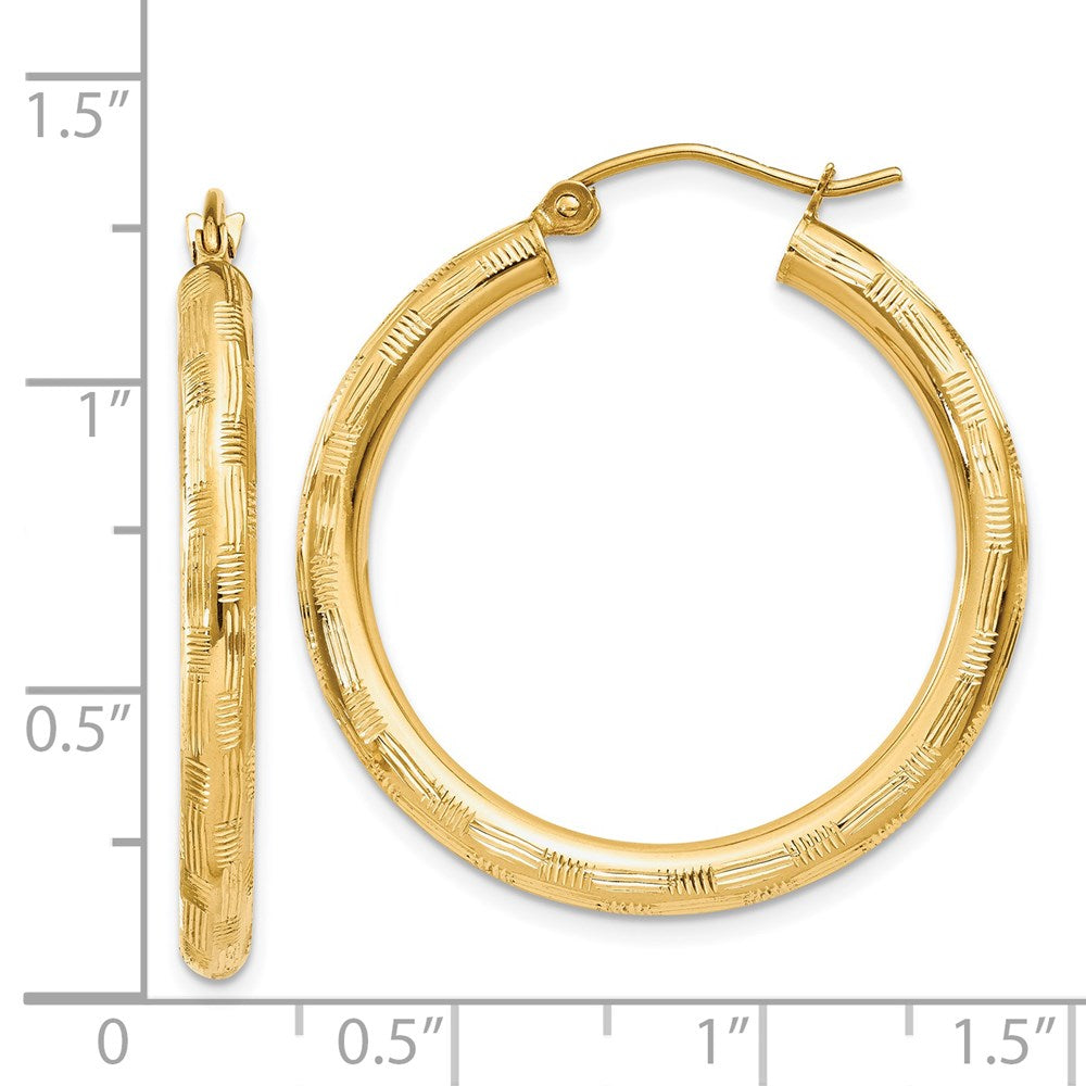 14K Yellow Gold Diamond-cut Hoop Earrings