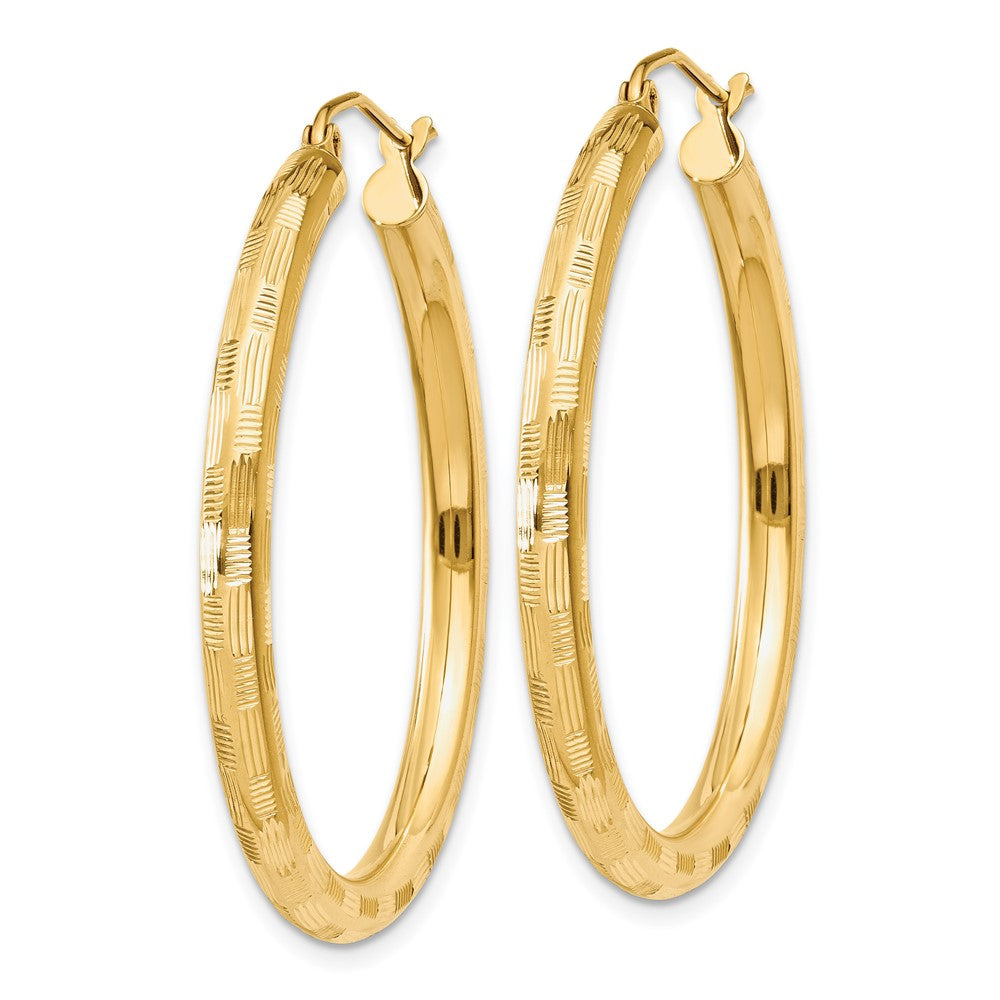 14K Yellow Gold Diamond-cut Hoop Earrings