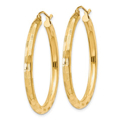 14K Yellow Gold Diamond-cut Hoop Earrings