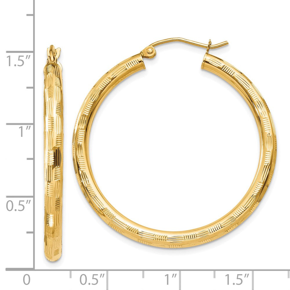 14K Yellow Gold Diamond-cut Hoop Earrings