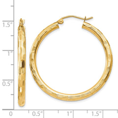 14K Yellow Gold Diamond-cut Hoop Earrings