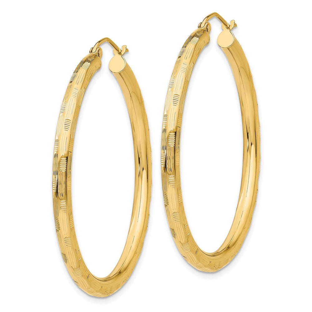14K Yellow Gold Diamond-cut Hoop Earrings