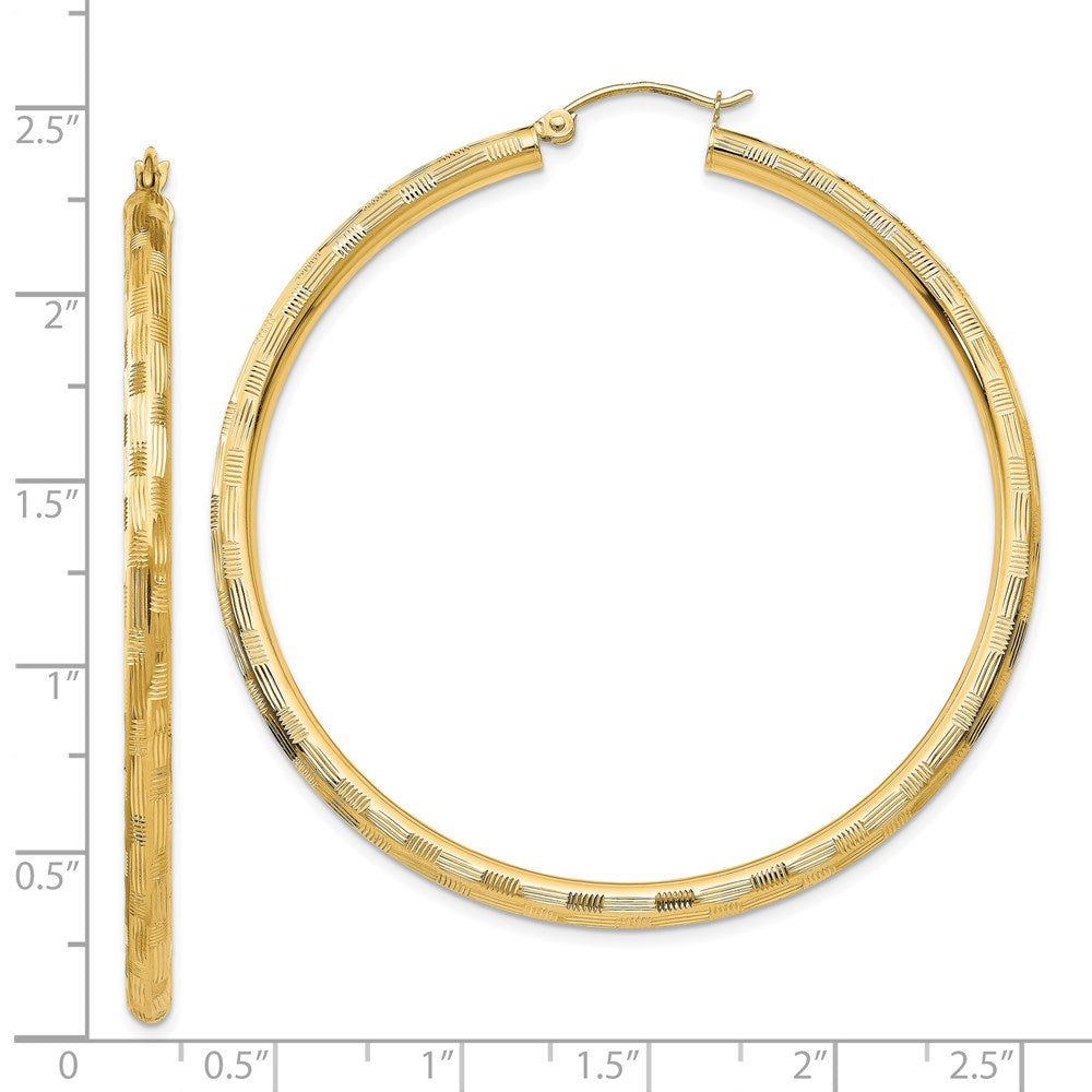 14K Yellow Gold Diamond-cut Hoop Earrings