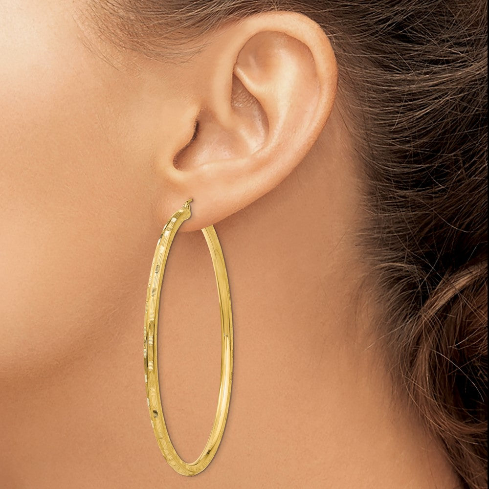 14K Yellow Gold Diamond-cut Hoop Earrings