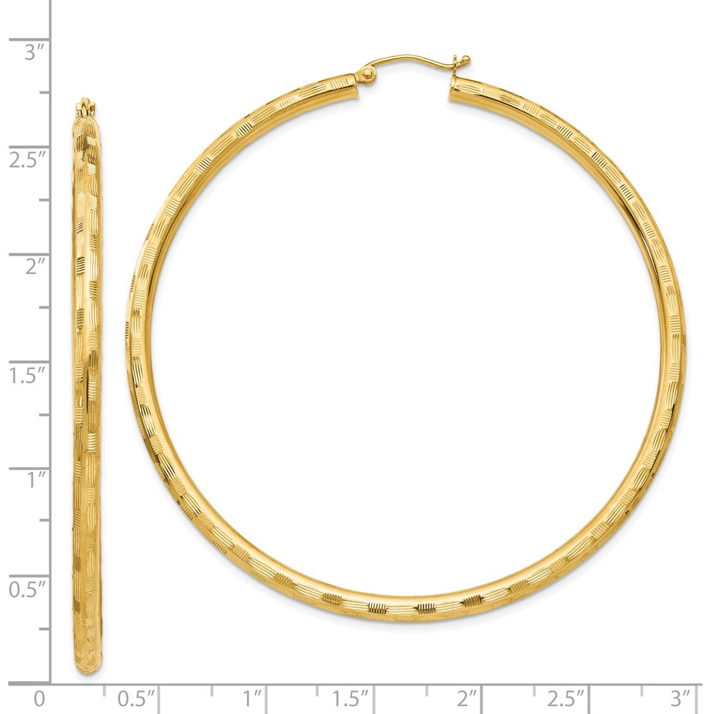 14K Yellow Gold Diamond-cut Hoop Earrings