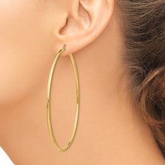 14K Yellow Gold Polished 2x75mm Lightweight Tube Hoop Earrings