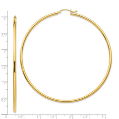 14K Yellow Gold Polished 2x70mm Lightweight Tube Hoop Earrings