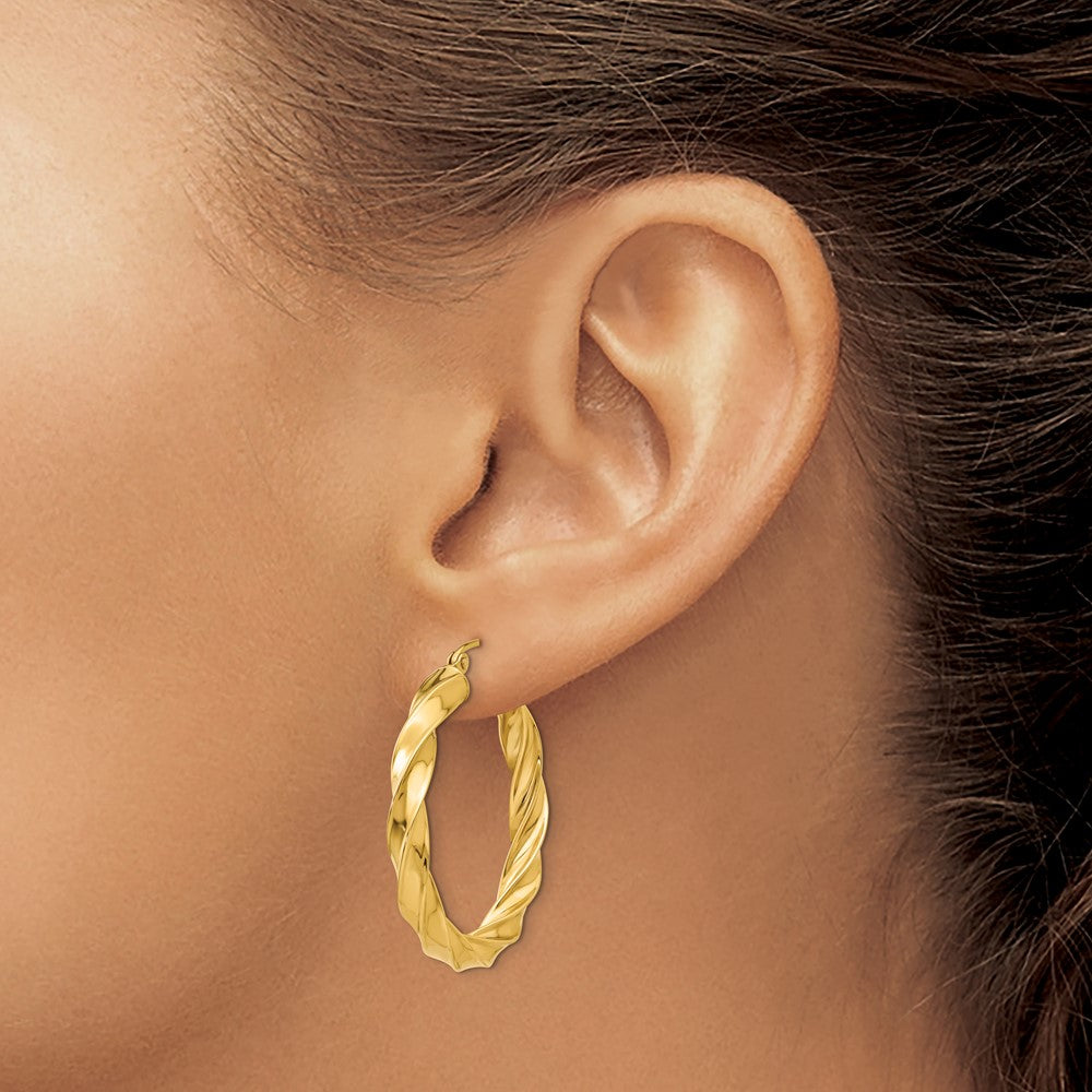14K Yellow Gold Light Twisted Hoop Earrings