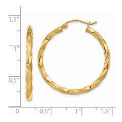 14K Yellow Gold Polished & Satin Twisted Hoop Earrings