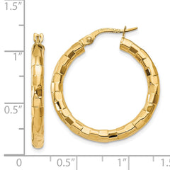 14K Yellow Gold Polished Textured Post Hoop Earrings