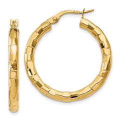 14K Yellow Gold Polished Textured Post Hoop Earrings
